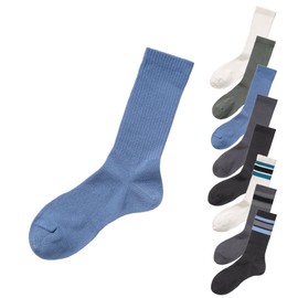 Beacia Men's Socks, Crew Socks, (Rib), Deodorizing Treatment, Antibacterial, Odor Resistant, blue