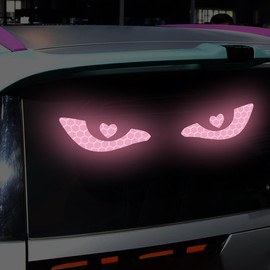 1 Pairs Devil Eye Car Reflective Stickers,Funny High Intensity Night Safety Sign Window Decals for Truck Bumper Car Stickers (Pink)