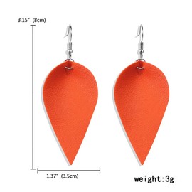 CHUNYANAN Boho Elegant Lightweight Black Genuine Real Leather Geometric Dangle Drop Earrings for Women Petal Leaf Feather Teardrop Earrings Jewelry Gift (Orange Leather Earring)
