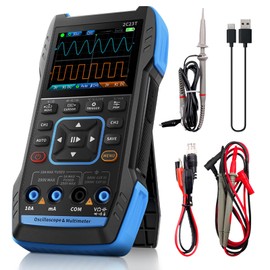 2C23T 3 in 1 Oscilloscope Multimeter 2 Channels, Handheld Portable Signal Generator Oscilloscope with 10MHz Bandwidth, 50MSa/s Sampling Rate, TRMS 9999 Counts, 32KB Storage