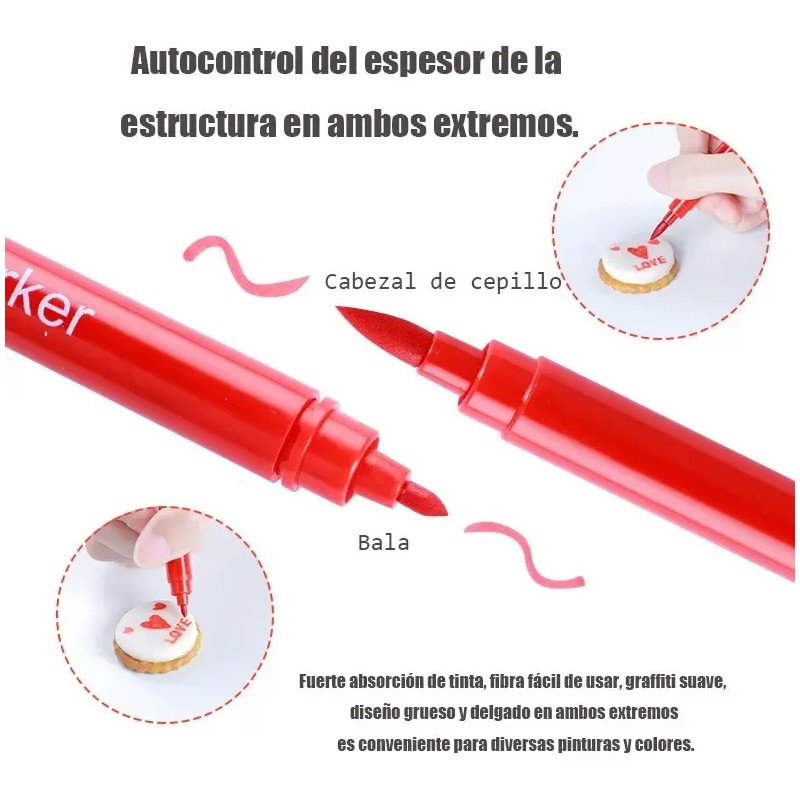 Plumón De Tinta Comestible Doble Punta Para Hornear 10 Pcs