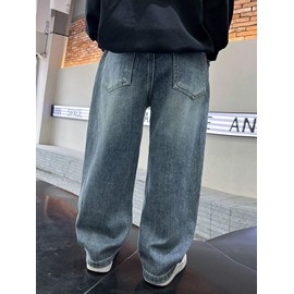 Verdusa Boys Baggy Jeans Casual Straight Leg Jeans Loose Denim Pants with Pockets Blue 13-14Y