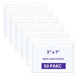 TOTiyea 50 Pack Clear Adhesive Pockets for Index Card Sleeves and Planners, Top Loading, Plastic Label Holder for Note Cards (5x7 Inches)