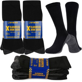 Xclusivista 10 Pairs Mens BLACK Work Socks Reinforced Heavy Duty Work Socks Crew length Cushioned Winter Warm Size 6-11