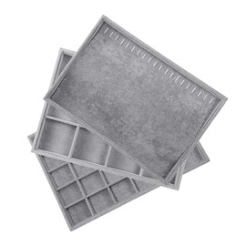 Stratalife Jewelry Organizer Stackable Trays Drawer Insert Earring Holder Storage for Women Girls Set of 3 Grey