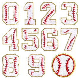 11PCS 0-9 Number Chenille Iron on Patches, Baseball Style Appliques Patch, Baseball Iron on Sew on Decorative Patches, Chenille Patches for Clothes Jeans Jackets Hats Bags DIY Sewing Craft Decoration