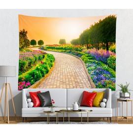 Loccor Spring Garden Tapestry Sunrise Fantasy Flower Floral Blossom Wall Hanging Nature Tapestry Home Wall Art for Bedroom Dorm Picnic Living Room Wedding Picnic Party Decor 60"x50"