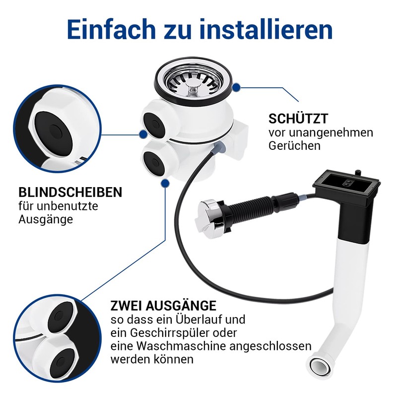 AQUADE Sink Drain Fitting 1 1/2 Inch 70 mm with