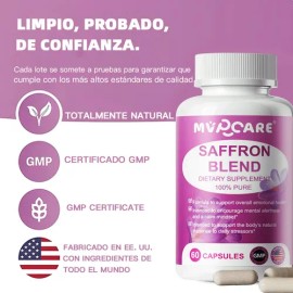 90mg Azafrán Puro Orgánico Saffron Blend 60 Capsulas Saffron Suplemento De Mezcla De Azafrán Para Mujeres Cápsulas De Azafrán, vitamina b6, Magnesio Y