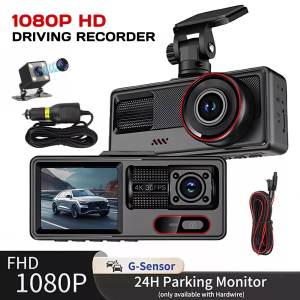 1080P Car DVR Dual Len Dash Cam Video Recorder Front/Rear/Ins