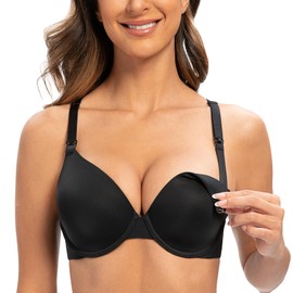 MELENECA Women's Breastfeeding Padded Plus Size Convertible Underwire Nursing Bra Black 32G