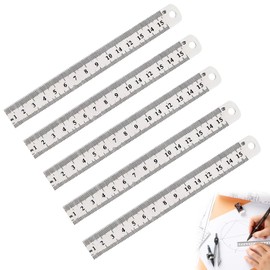 5 PCS Metal Ruler 15cm Stainless Steel Measuring Tools, Durable Steel Ruler Straight Edge, Precision Small Rulers with Hanging Hole for Office, School, Engineering, Craft and Architectural Work