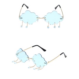 CTForest Pack of 2 Cloud Sunglasses, Irregular Sunglasses, Rimless Fashion Sunglasses, Perfect for Birthdays or Parties (Blue, Pink)