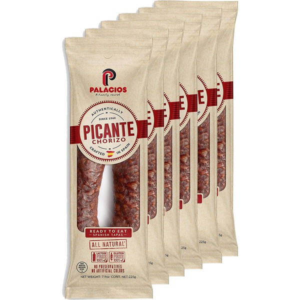 Chorizo Autentico HOT by Palacios. Imported from Spain. 7.9 oz Pack of 6