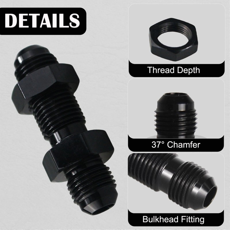8AN Male Flare Straight Bulkhead Fitting Adapter with 8AN Nut