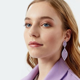 EVER FAITH Purple Rhinestone Clip On Earrings, Wedding Party Crystal Drop Dangle Non Piercing Earrings for Non Pierced Ears Silver-Tone