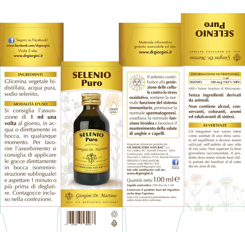 Integratore SELENIO PURO liquido analcolico - 100 ml (dosi per