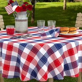 Home Bargains Plus Square Fabric Napkins, Set of 4 Napkins, Country Plaid Americana, Heavy Weight Indoor Outdoor Fabric Napkins, Red White and Blue, Picnic Party