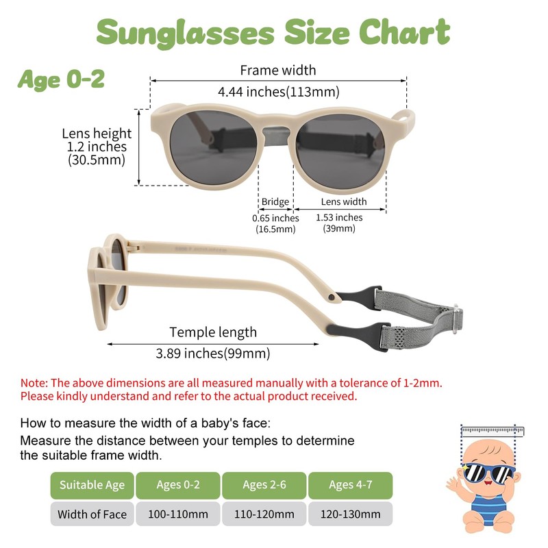 Baby Sunglasses, 2Pack Toddler Sunglasses with Strap for 3-24M, Polarized