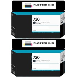 Plotter Inc P2V65A 2-Pack 730 Matte Black Ink Compatible with HP Designjet T1600 T1700 T2600, 130ml