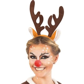 KarnevalsTeufel.de Set of Deer Deer Headband Reindeer Red Nose Rudolf Christmas Antlers Hair Accessories Accessory (Set 1)