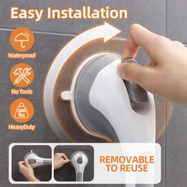 DUORAN Shower Handle 2 Pack, 17 Inch Grab Bars for Bathtubs and Showers, Strong Suction Cup Safety Handrails for Seniors, Elderly, Injury Recovery, No Drilling Waterproof Bathroom Grip, Grey