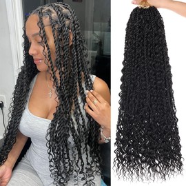 ZRQ 9 Packs Senegalese Twist Crochet Hair Black Boho Island Twist Crochet Hair 24 Inch Pre Looped Synthetic Braiding Hair with Curly Ends for Girl