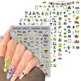 6 Sheets Mardi Gras Nail Stickers Fleur de Lis Lis New Orleans Mardi Gras Themed Fingernail Stickers Self-Adhesive Festival Nail Art Decals