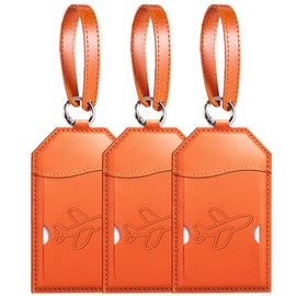 Mayski Luggage Tags for Suitcases 3 Pack Suitcase Bag Tags, TSA Approved, Metal Buckle, Bag Tags with Name ID Card Travel Essentials, Orange Airplane