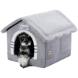 Jiupety Indoor Dog House with Frame, Cozy Cave Dog Bed, Insulated Dog House for Medium Dogs, Large Size (20"×18"×18") Suitable for 15-30 lbs Dog, Gray