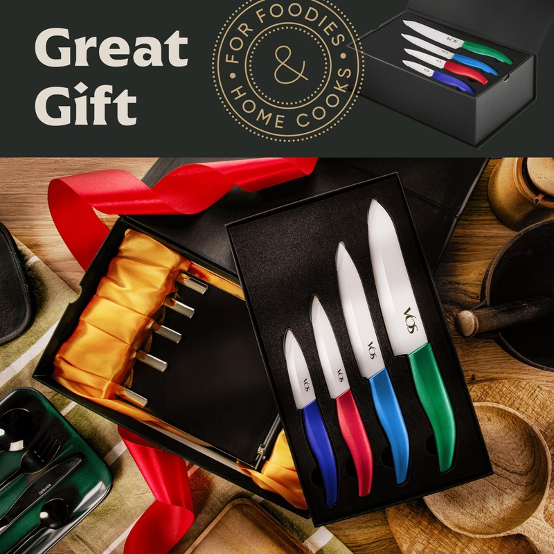 Vos Ceramic Knife Set with Block, Ceramic Knives Set For