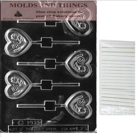 Quinceanera 15 on Tiara lolly Chocolate candy mold Sweet 15 ROSE HEART Lolly numbers and letters Chocolate candy mold © Molding Instruction+ 25 Lollipop sticks