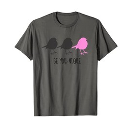Tween Girl Gift Be You-Nique and Show Your Style Pink Bird T-Shirt, gray