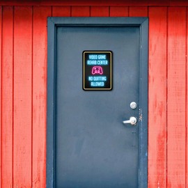 Portrait Round Plus Video Game Rehab Center: No Quitting Allowed Wall or Door Sign | Easy Installation | Gaming | Home Decor -Small