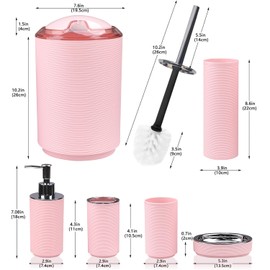 CERBIOR Bathroom Accessories Set Bath Ensemble Includes Soap Dispenser, Toothbrush Holder, Toothbrush Cup, Soap Dish for Decorative Countertop and Housewarming Gift (Pink Spiricle)