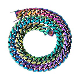 TOPGRILLZ 10,14mm Polished Stainless Steel Solid Rainbow Colorful Cuban Link Chain Necklace for Men Women Hip Hop Jewelry (24inch, Rainbow-10MM)