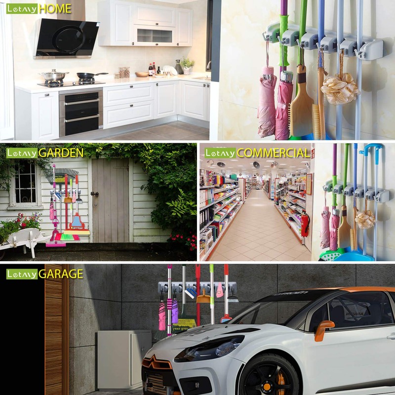 LETMY Broom Holder Wall Mounted - Mop and Broom Hanger