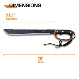 Elk Ridge - Fixed Blade Machete - 24.5-in Overall, Black Reverse Serrated Stainless Steel Blade, Orange and Black Injection Molded Handle with Lanyard, Nylon Sheath, Camping, Hunting, Survival