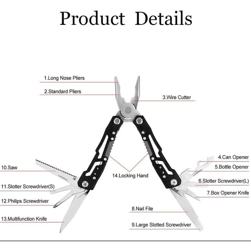 Multifunctional Pliers, 14 in 1 Multitools, Foldable Multitool with Nylon