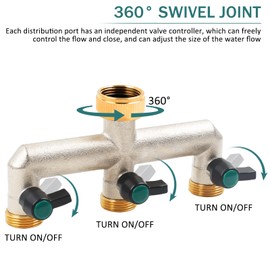 3 Way Garden Brass Tap Splitter, 3/4"Garden Hose Splitter Connector with 3 Individual Valves Ideal for Garden,Home,Kitchen,Faucet