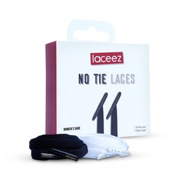 Laceez No Tie Shoe Laces for Women, Pair of Black & White Elastic Shoe Laces for Adults Sneakers Shoes for Comfort & Smart look Medium (9-10.5)