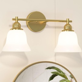 Mepplzian Bathroom Light Fixture, 2-Light Vanity Wall Sconce with Glass Shades, Gold Finish, Light Fixtures Over Mirror for Bathroom, Bedroom, Living Room, Hallway, 18inch