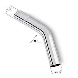 2.5 Inch Exhaust Pipe, T304 Stainless Steel (SS Tubo), Flared Slotted, Polished Finish, 45-degree elbow pipe，angle branch, 2 1/2” OD to ID Adapter