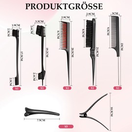 Scettar Pack of 5 Sleek Bun Brush for Sleek Braid, Sleek Brush with 5 Clips, Styling Comb, Hair Brush Set and Rat Tail Comb, Touping Brush Set, Sleek Braid Brush for Hairdresser Women Children (Black)