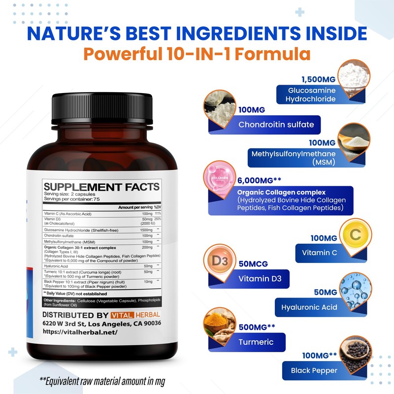 VITAL HERBAL Liposomal Glucosamine with Chondroitin, MSM- Maximum Potency- Support