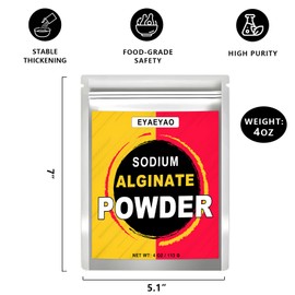 Sodium Alginate Powder 4 oz, 100% Pure Food Grade Bulk Ingredient for Thickening, Premium Sodium Alginate Powder Perfect for Making Luxurious Caviar Spheres, Molecular Gastronomy, Vegan, Desserts