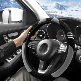 mizikuu Steering Wheel Cover Car Plush in Universal Size 37-38 cm Steering Wheel Cover Winter Non-Slip Breathable Soft Comfortable Steering Wheel Covers Car Accessories Interior Black Grey