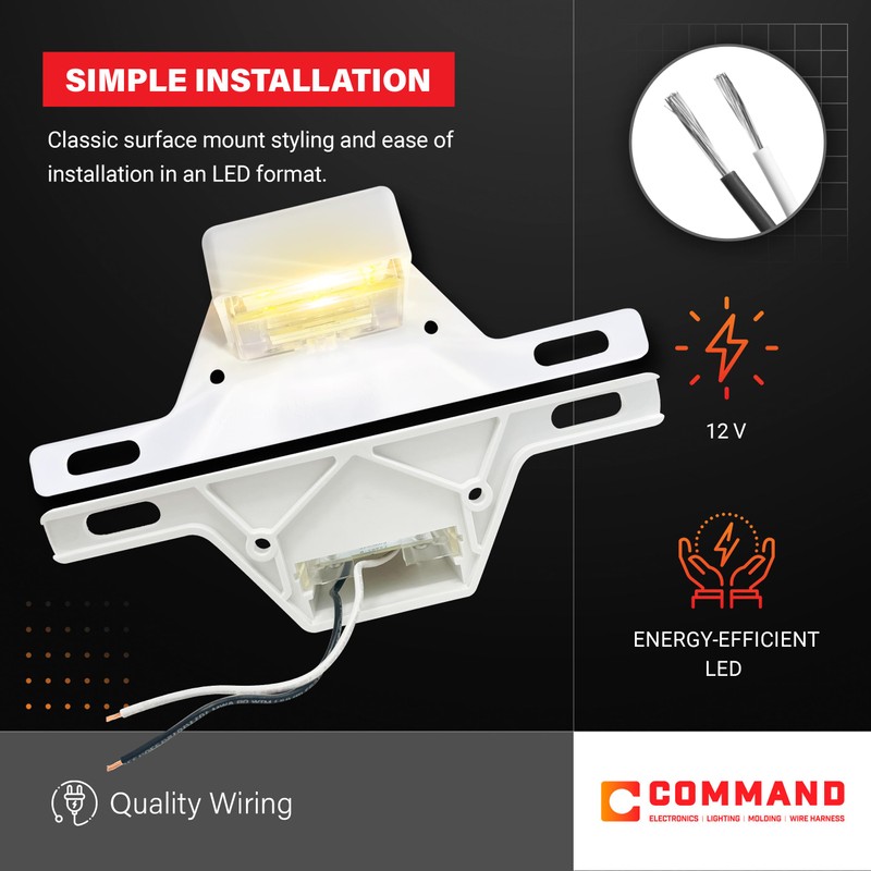 Command Electronics 12V LED License Plate Light with Mounting Bracket