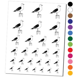 Seagull on a Post Bird Temporary Tattoo Water Resistant Fake Body Art Set Collection - Black (One Sheet)