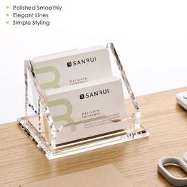SANRUI Acryl Visitenkartenhalter mit 2 Fächern, transparente und stabile Visitenkarten Aufbewahrung für 120 Karten, moderner Büroorganizer für Schreibtisch oder Empfang